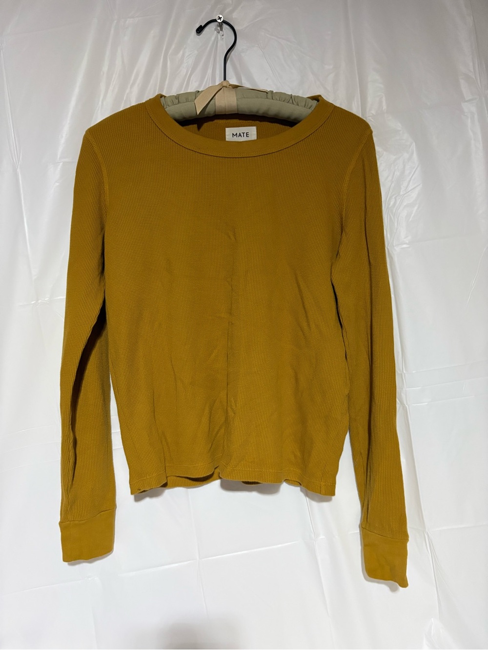 MATE Long Sleeve Ribbed Crewneck Top in Mustard